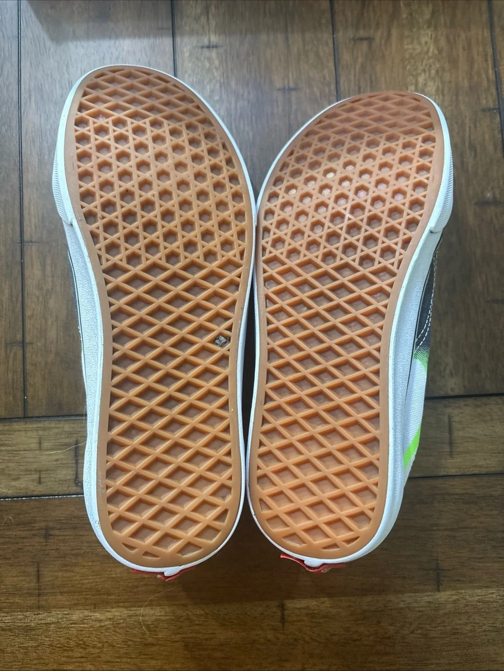 Vans Black and Neon Green Slip-On Sneakers